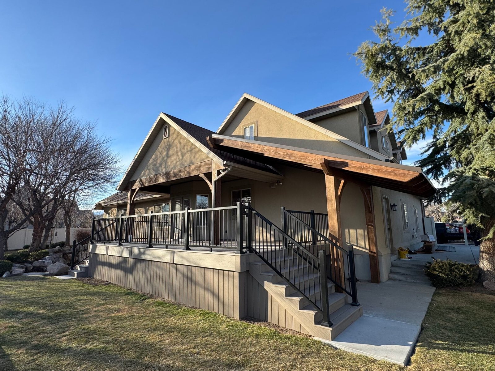 Finished covered deck and stair system